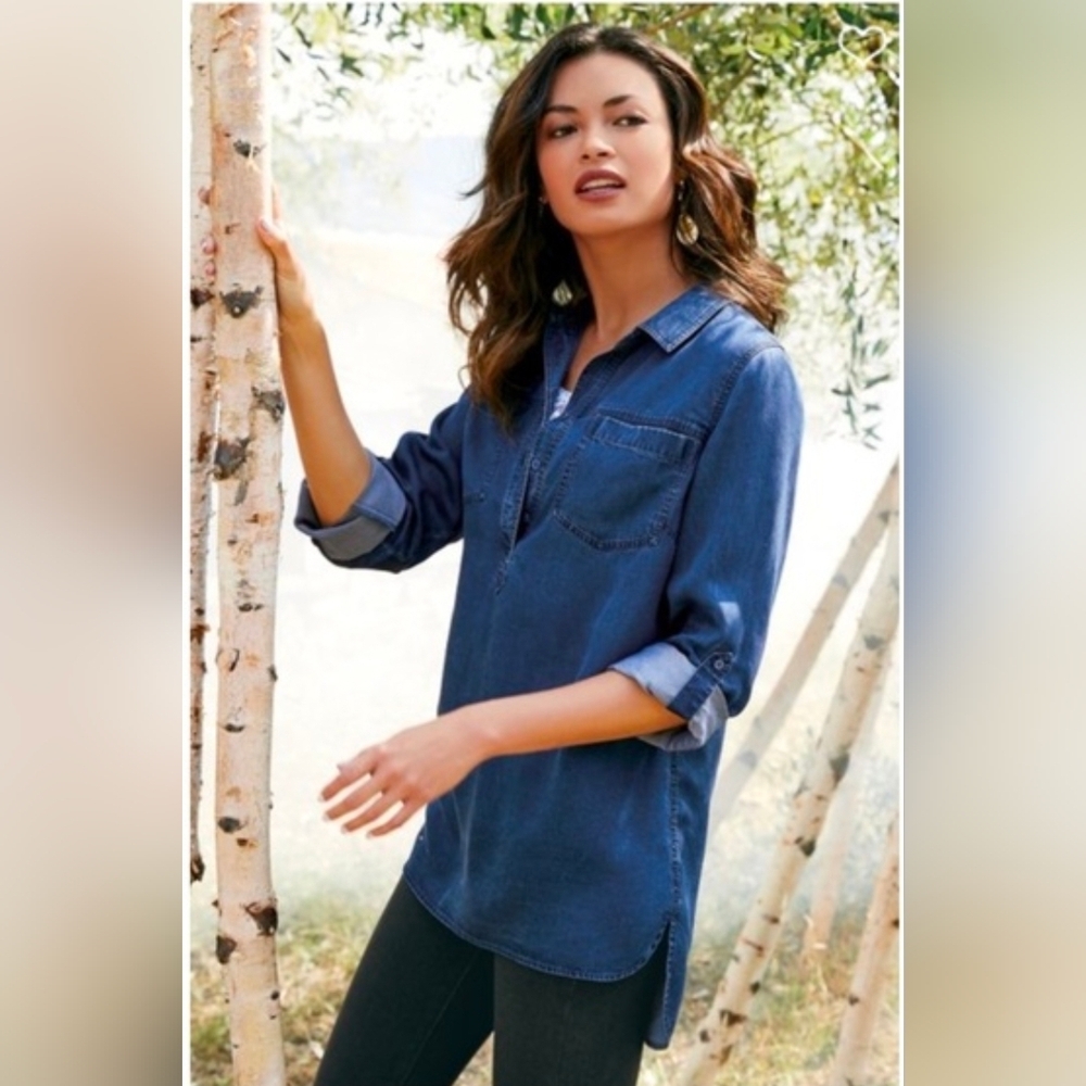 Soft Surroundings Boulevard Big Shirt/Tunic in Denim Blue Size Xs T100